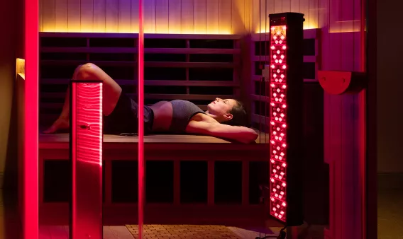 Red light therapy bed in a professional tanning salon