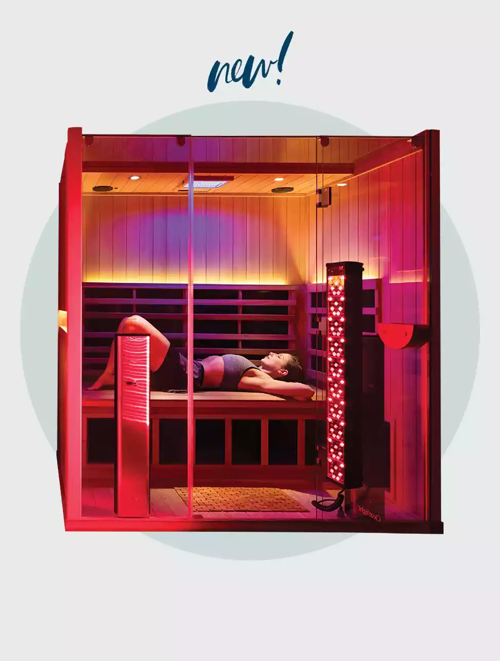 New wooden spa box lite up with a yellow glow