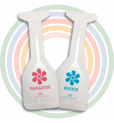 Fragrance products: bottles of Paradise and Breeze